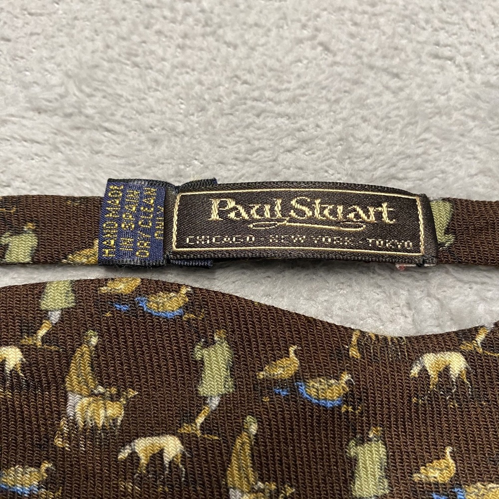 Vintage Paul Stuart Bowtie Wool Hunting Dog Print Handmade Spain - Picture 2 of 8